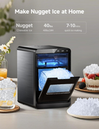 Portable Countertop Nugget Ice Maker | 40Lbs Daily Pebble Sonic Ice, Self-Cleaning Design with Ice Basket and Scoop for Indoor Daily Use
