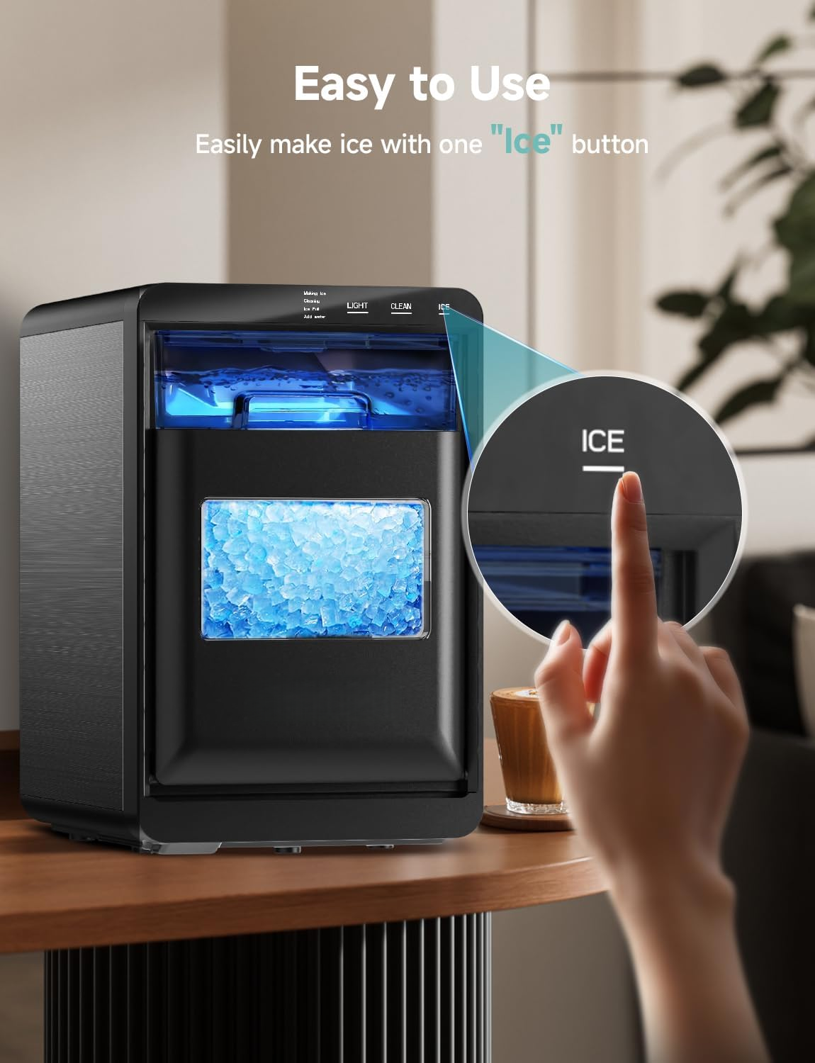 Portable Countertop Nugget Ice Maker | 40Lbs Daily Pebble Sonic Ice, Self-Cleaning Design with Ice Basket and Scoop for Indoor Daily Use