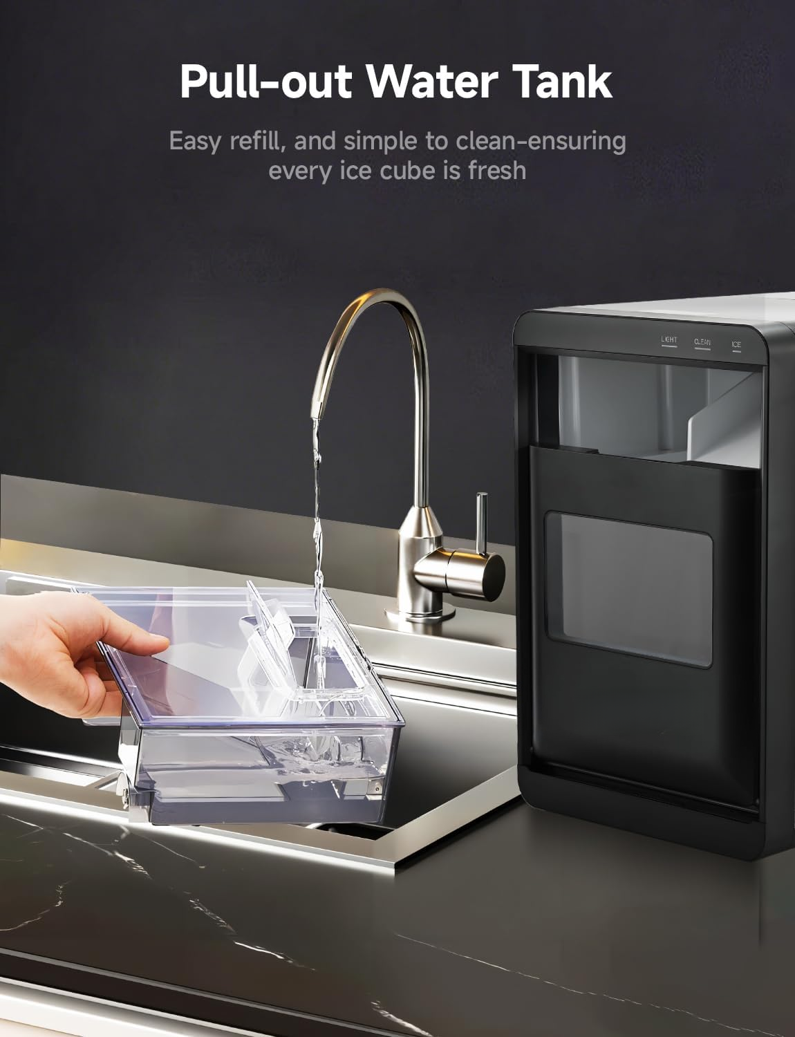 Portable Countertop Nugget Ice Maker | 40Lbs Daily Pebble Sonic Ice, Self-Cleaning Design with Ice Basket and Scoop for Indoor Daily Use