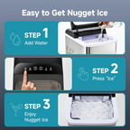 Countertop Nugget Ice Maker, Ready in 8 Mins, 35lbs/24H Self-Cleaning Portable Sonic Ice Maker with Ice Scoop and Basket, Chewable Pellet Ice Machine for Home Party RV Camping