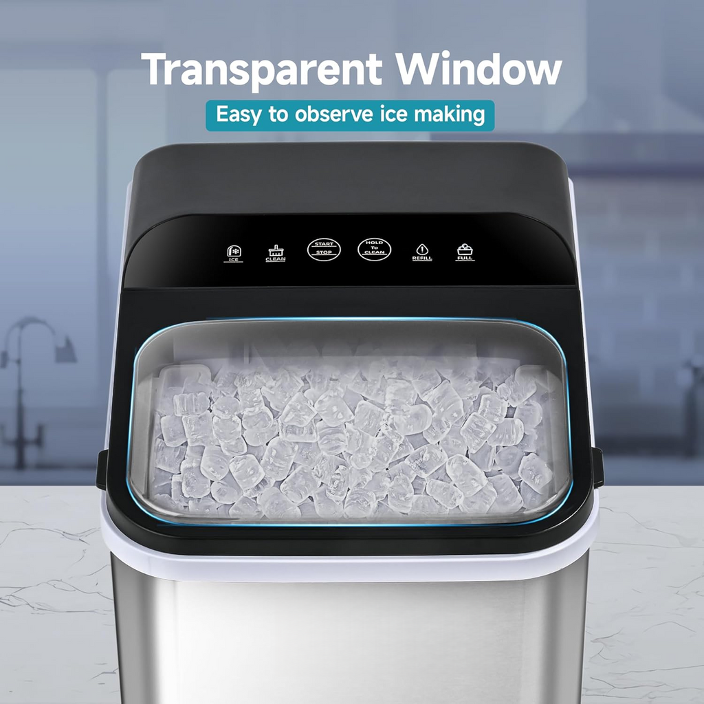 Countertop Nugget Ice Maker, Ready in 8 Mins, 35lbs/24H Self-Cleaning Portable Sonic Ice Maker with Ice Scoop and Basket, Chewable Pellet Ice Machine for Home Party RV Camping