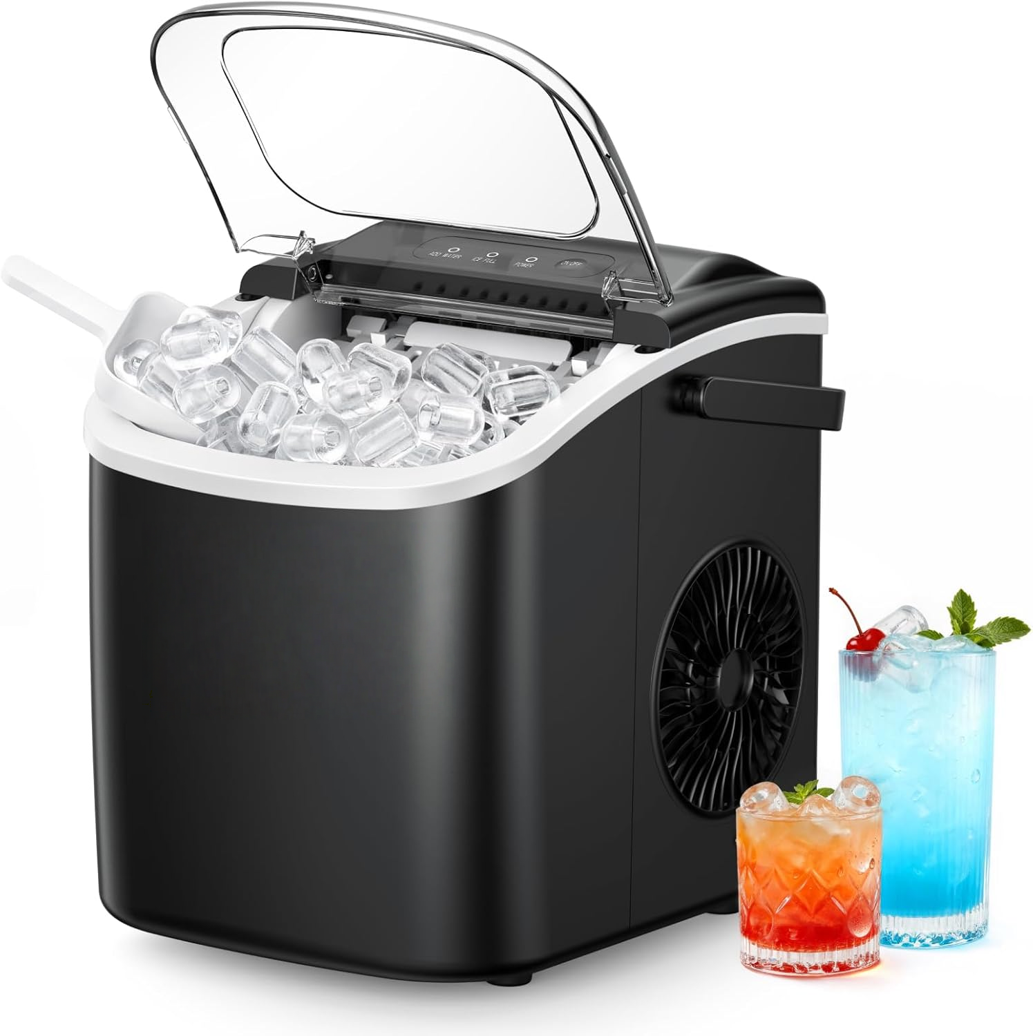 Countertop Ice Maker Machine with Handle, 26lbs Daily Capacity, 9 Ice Cubes Ready in 6 Mins, Auto-Cleaning Portable Ice Maker with Basket and Scoop for Home Kitchen Camping RV