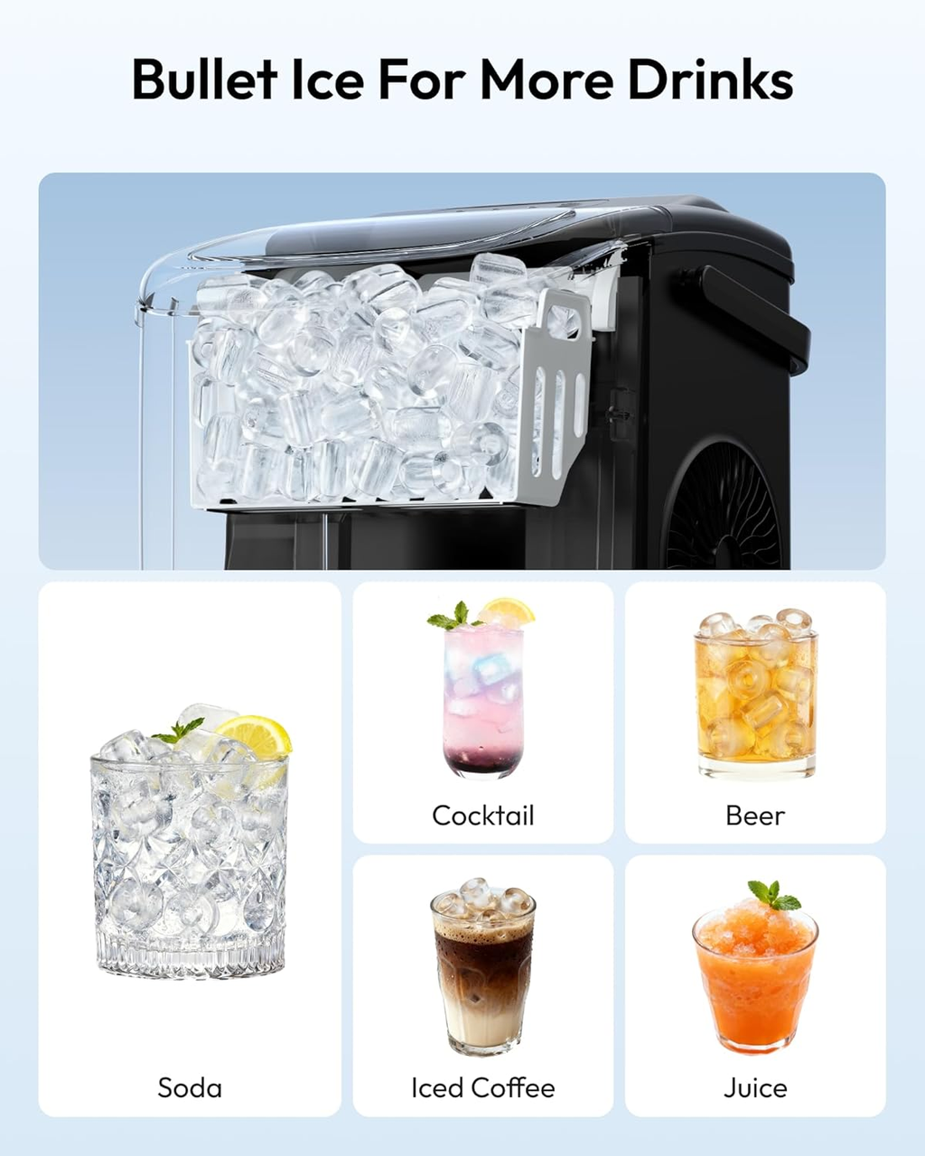 Countertop Ice Maker Machine with Handle, 26lbs Daily Capacity, 9 Ice Cubes Ready in 6 Mins, Auto-Cleaning Portable Ice Maker with Basket and Scoop for Home Kitchen Camping RV