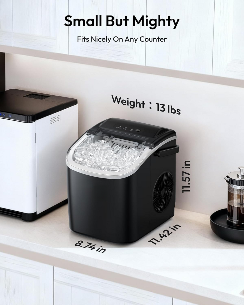 Countertop Ice Maker Machine with Handle, 26lbs Daily Capacity, 9 Ice Cubes Ready in 6 Mins, Auto-Cleaning Portable Ice Maker with Basket and Scoop for Home Kitchen Camping RV