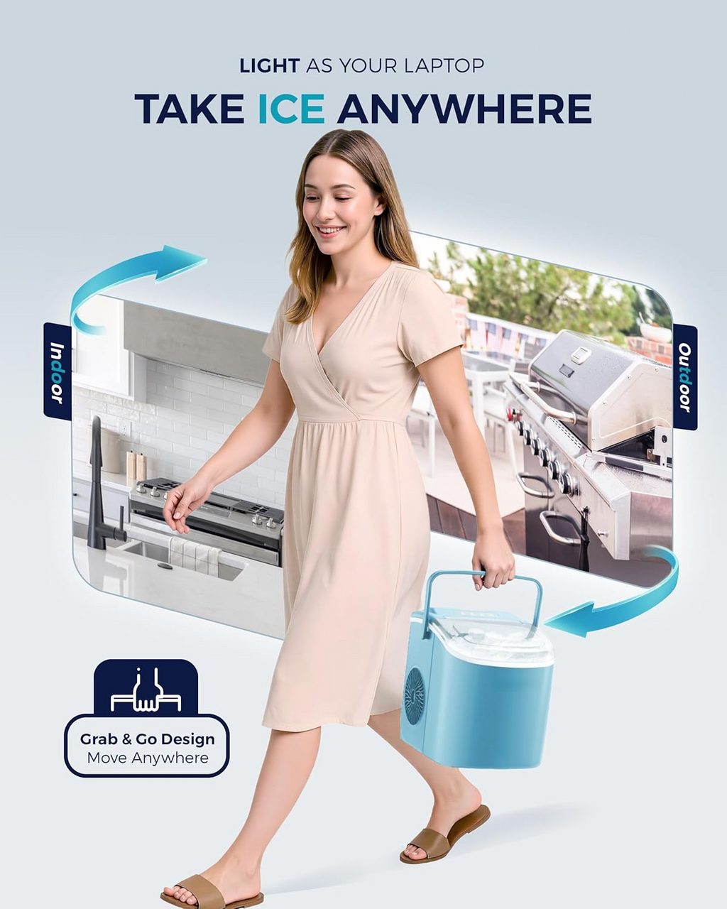 Portable Countertop Ice Maker with Ergonomic Handle, 6 Mins Fast Ice Making 9 Cubes, 26lbs Per Day Auto-Clean Ice Machine with Ice Basket & Scoop for Indoor Outdoor Use