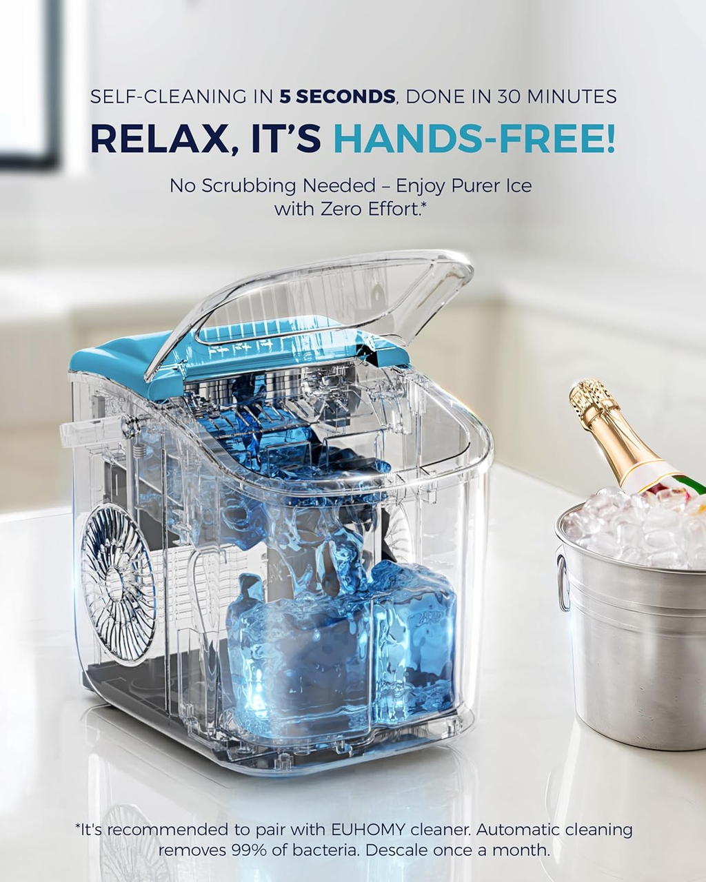 Portable Countertop Ice Maker with Ergonomic Handle, 6 Mins Fast Ice Making 9 Cubes, 26lbs Per Day Auto-Clean Ice Machine with Ice Basket & Scoop for Indoor Outdoor Use