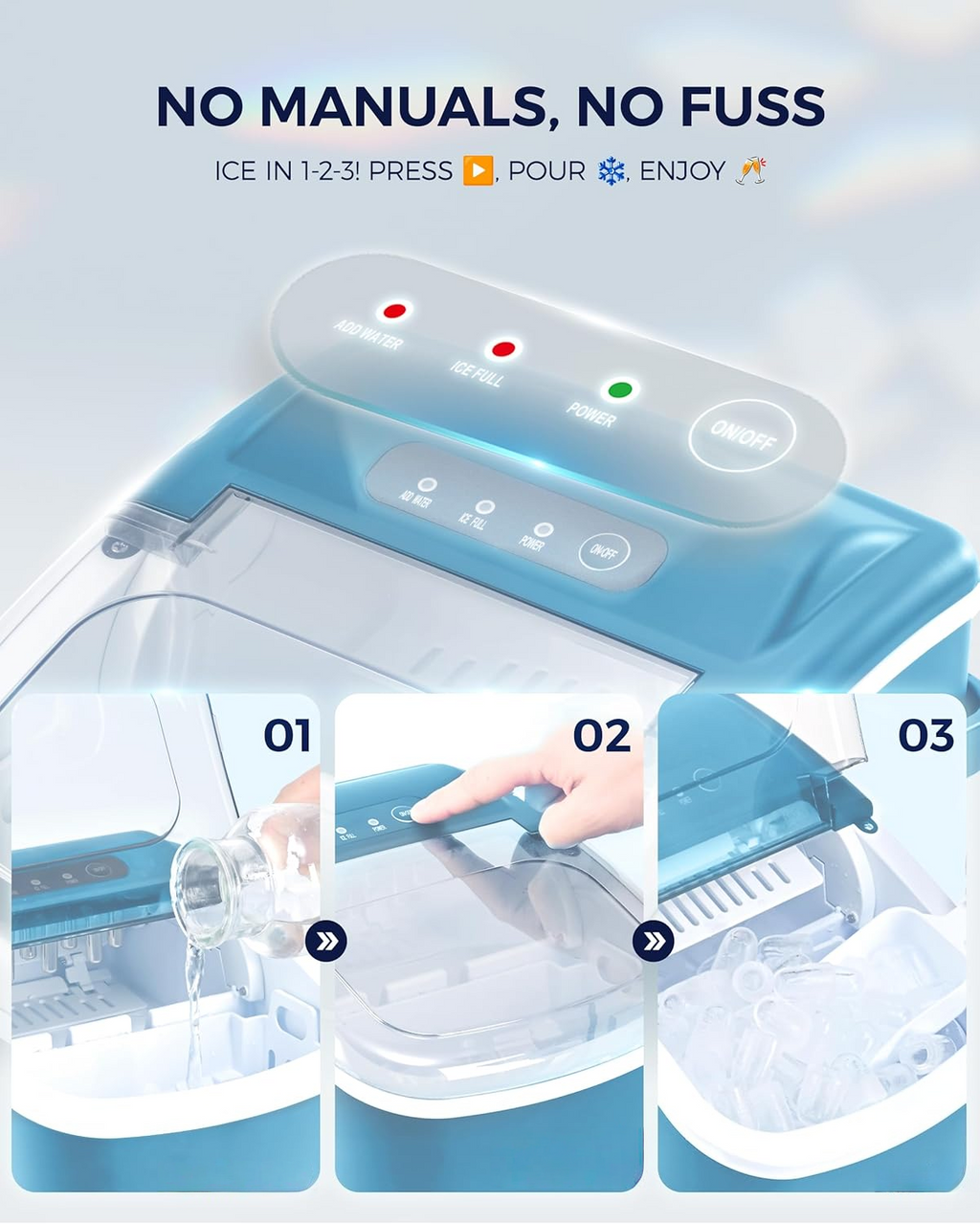 Portable Countertop Ice Maker with Ergonomic Handle, 6 Mins Fast Ice Making 9 Cubes, 26lbs Per Day Auto-Clean Ice Machine with Ice Basket & Scoop for Indoor Outdoor Use