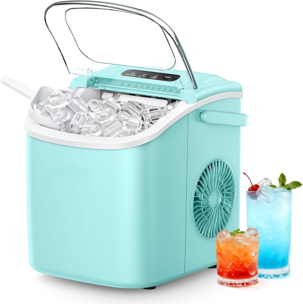 Fast Making Countertop Ice Maker, 9 Ice Cubes Ready in 6 Minutes, 26lbs 24Hrs Portable Ice Machine with Handle Auto-Cleaning Design for Home Kitchen RV Camping