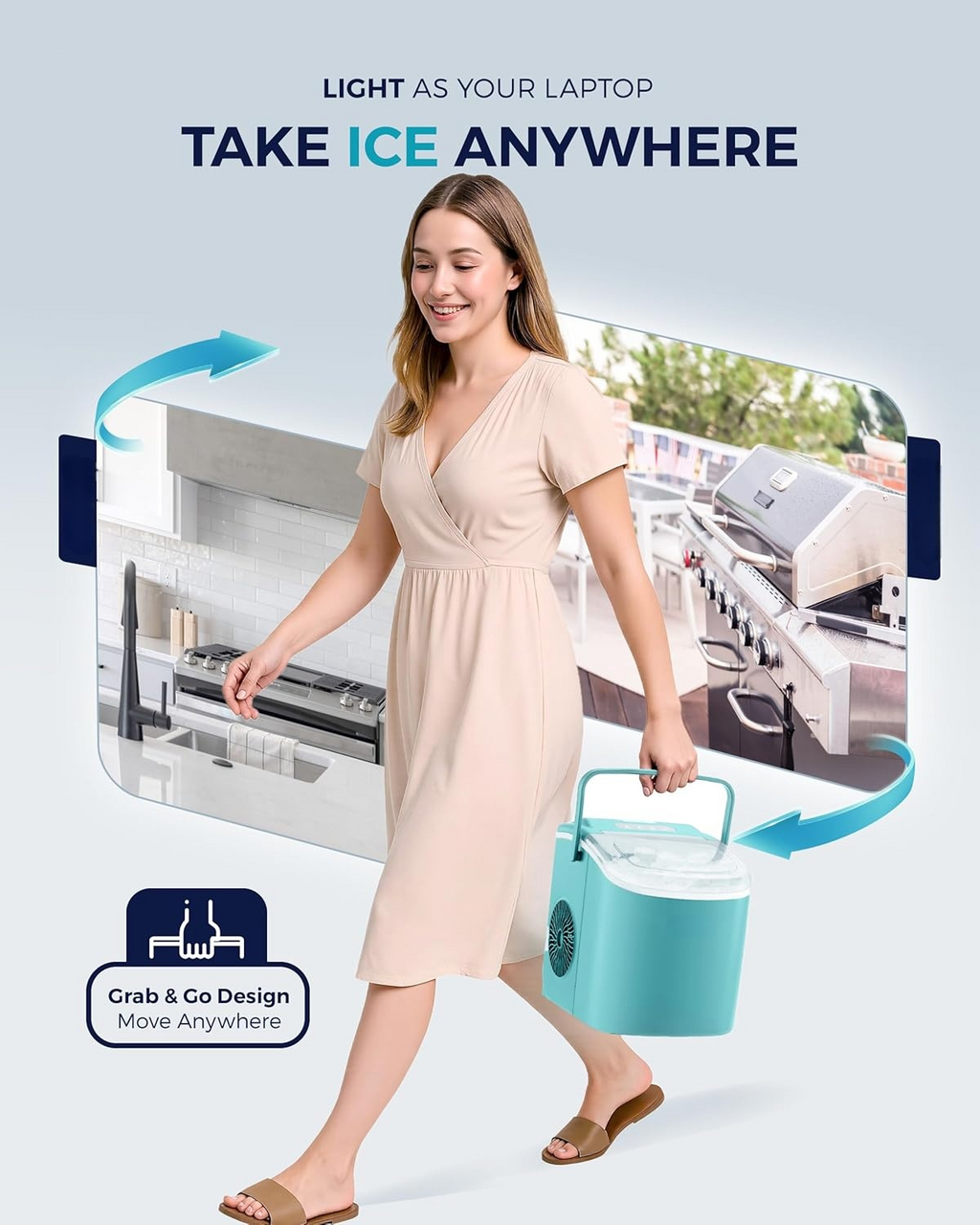 Fast Making Countertop Ice Maker, 9 Ice Cubes Ready in 6 Minutes, 26lbs 24Hrs Portable Ice Machine with Handle Auto-Cleaning Design for Home Kitchen RV Camping