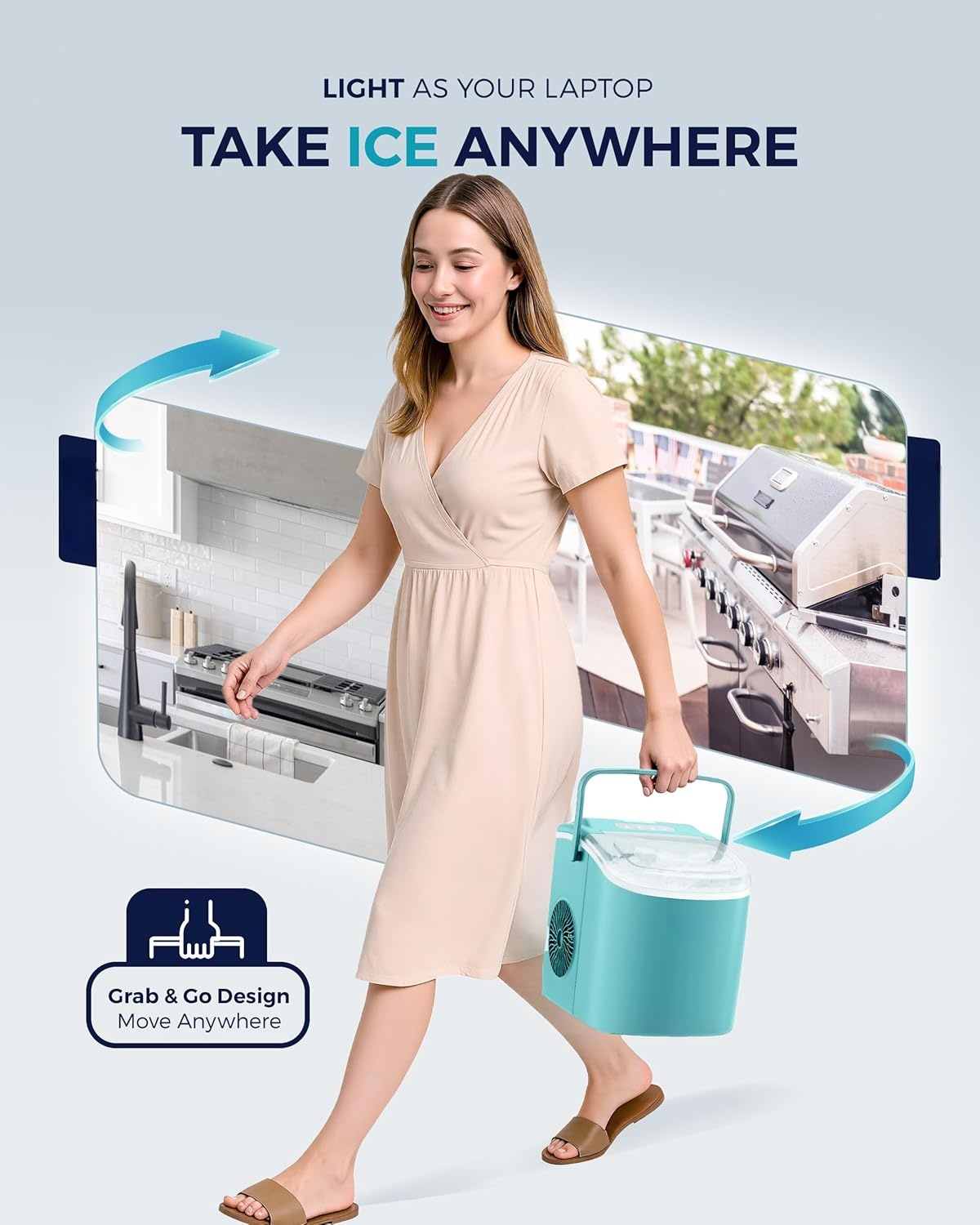 Fast Making Countertop Ice Maker, 9 Ice Cubes Ready in 6 Minutes, 26lbs 24Hrs Portable Ice Machine with Handle Auto-Cleaning Design for Home Kitchen RV Camping