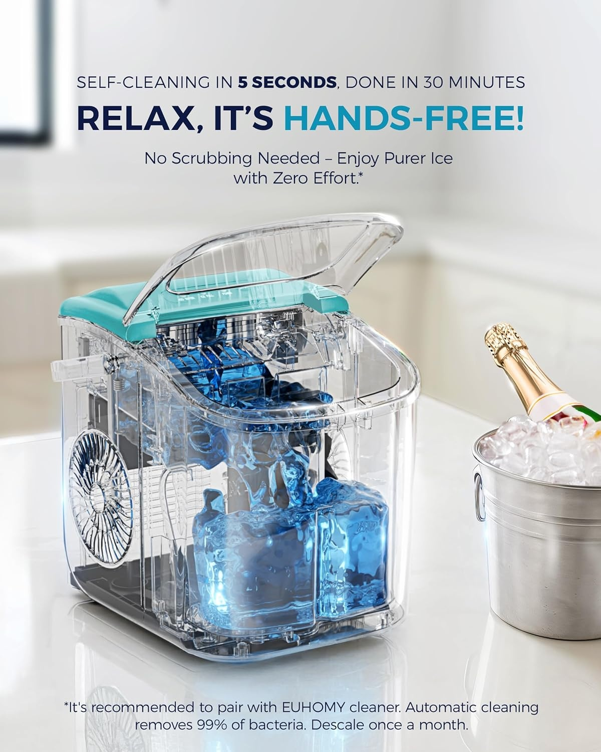 Fast Making Countertop Ice Maker, 9 Ice Cubes Ready in 6 Minutes, 26lbs 24Hrs Portable Ice Machine with Handle Auto-Cleaning Design for Home Kitchen RV Camping