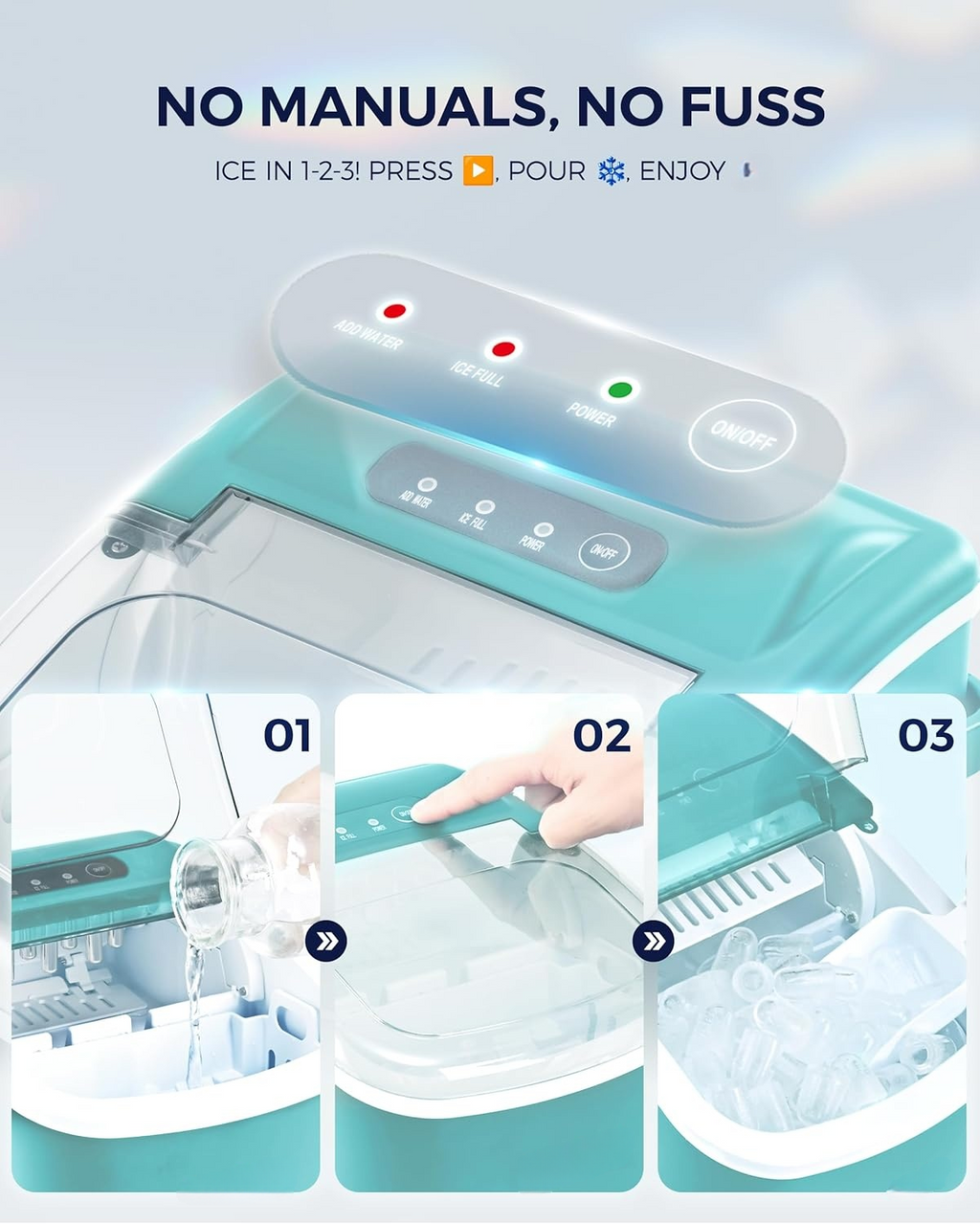 Fast Making Countertop Ice Maker, 9 Ice Cubes Ready in 6 Minutes, 26lbs 24Hrs Portable Ice Machine with Handle Auto-Cleaning Design for Home Kitchen RV Camping