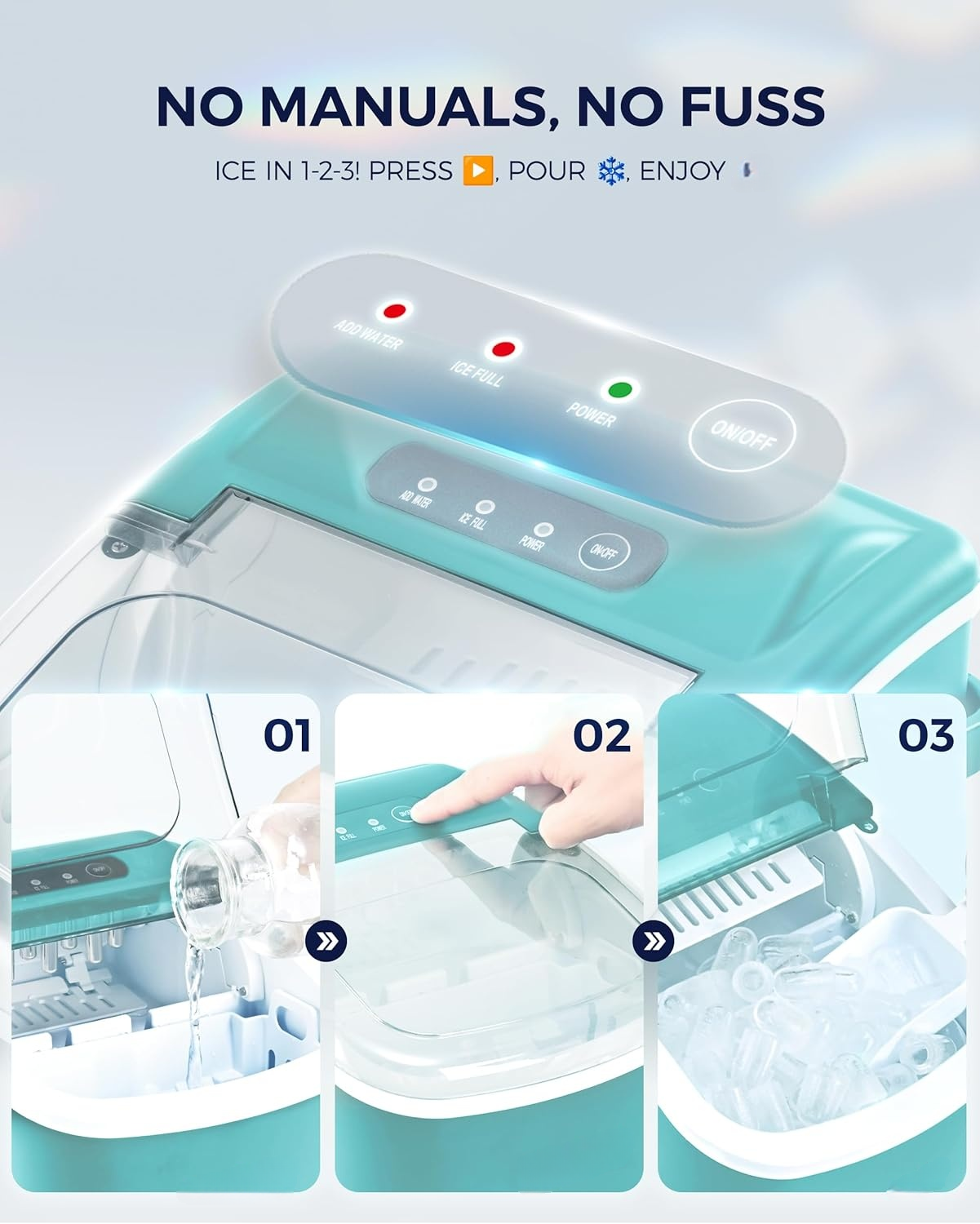Fast Making Countertop Ice Maker, 9 Ice Cubes Ready in 6 Minutes, 26lbs 24Hrs Portable Ice Machine with Handle Auto-Cleaning Design for Home Kitchen RV Camping