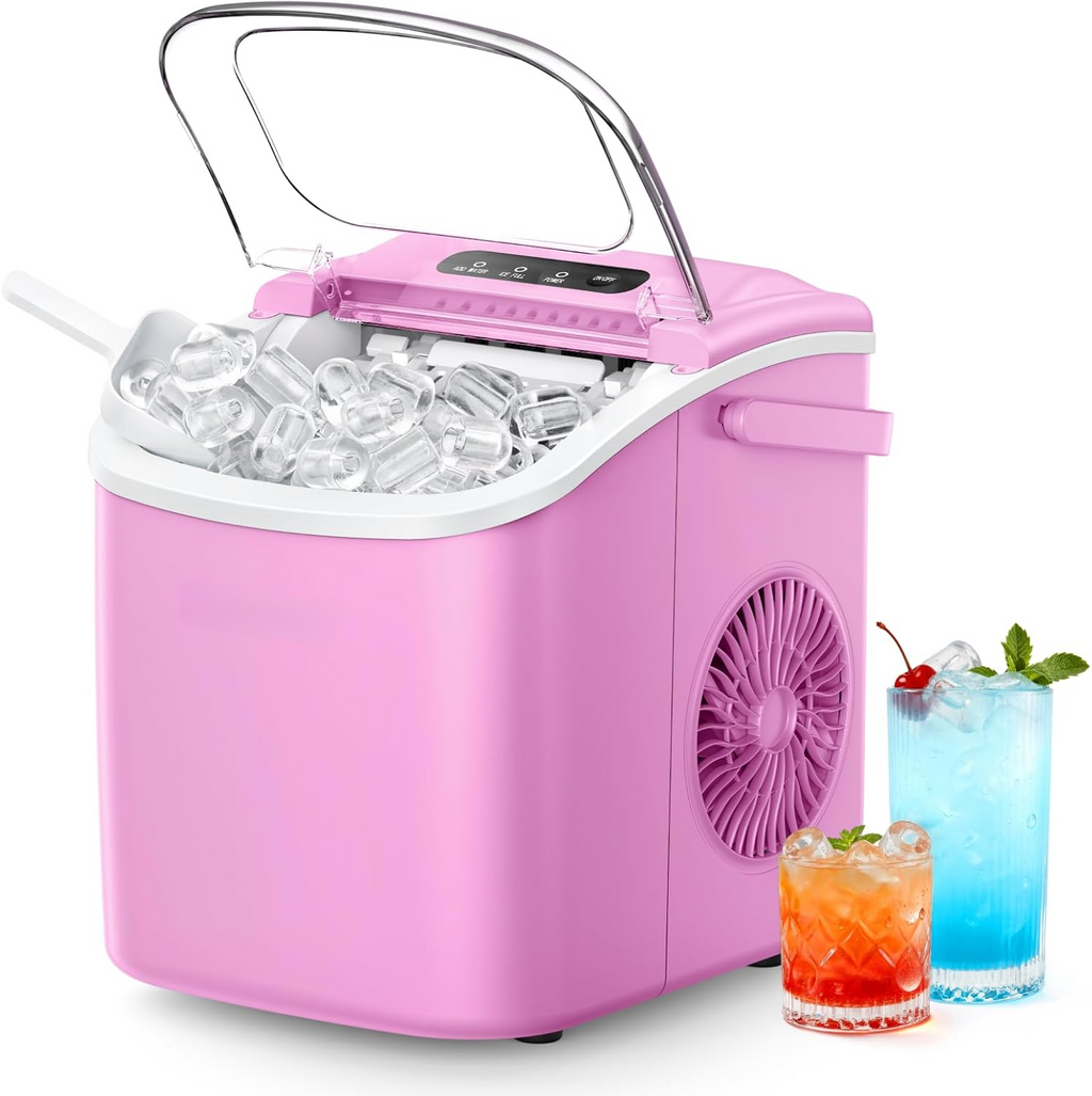 Auto-Cleaning Portable Countertop Ice Maker, 26lbs Daily Ice Production, Quick 6 Mins 9 Cubes Making, Compact Ice Machine with Basket Scoop Handle for Camping Kitchen RV