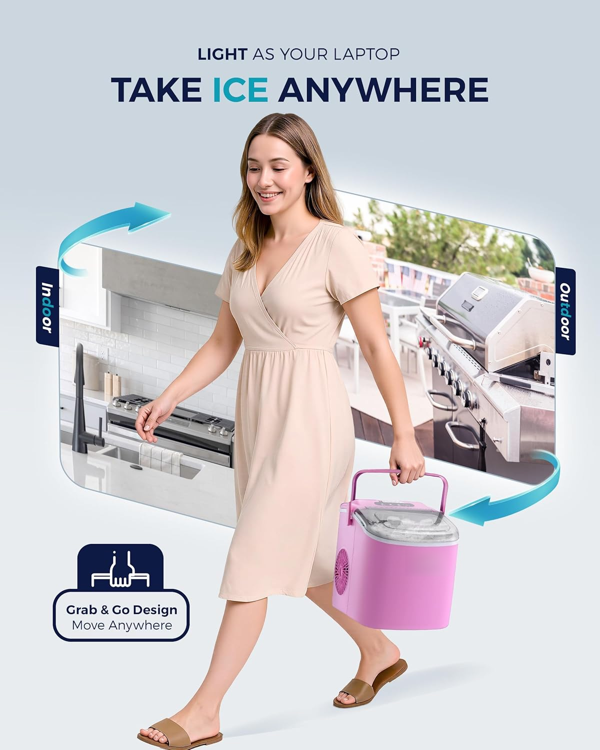 Auto-Cleaning Portable Countertop Ice Maker, 26lbs Daily Ice Production, Quick 6 Mins 9 Cubes Making, Compact Ice Machine with Basket Scoop Handle for Camping Kitchen RV