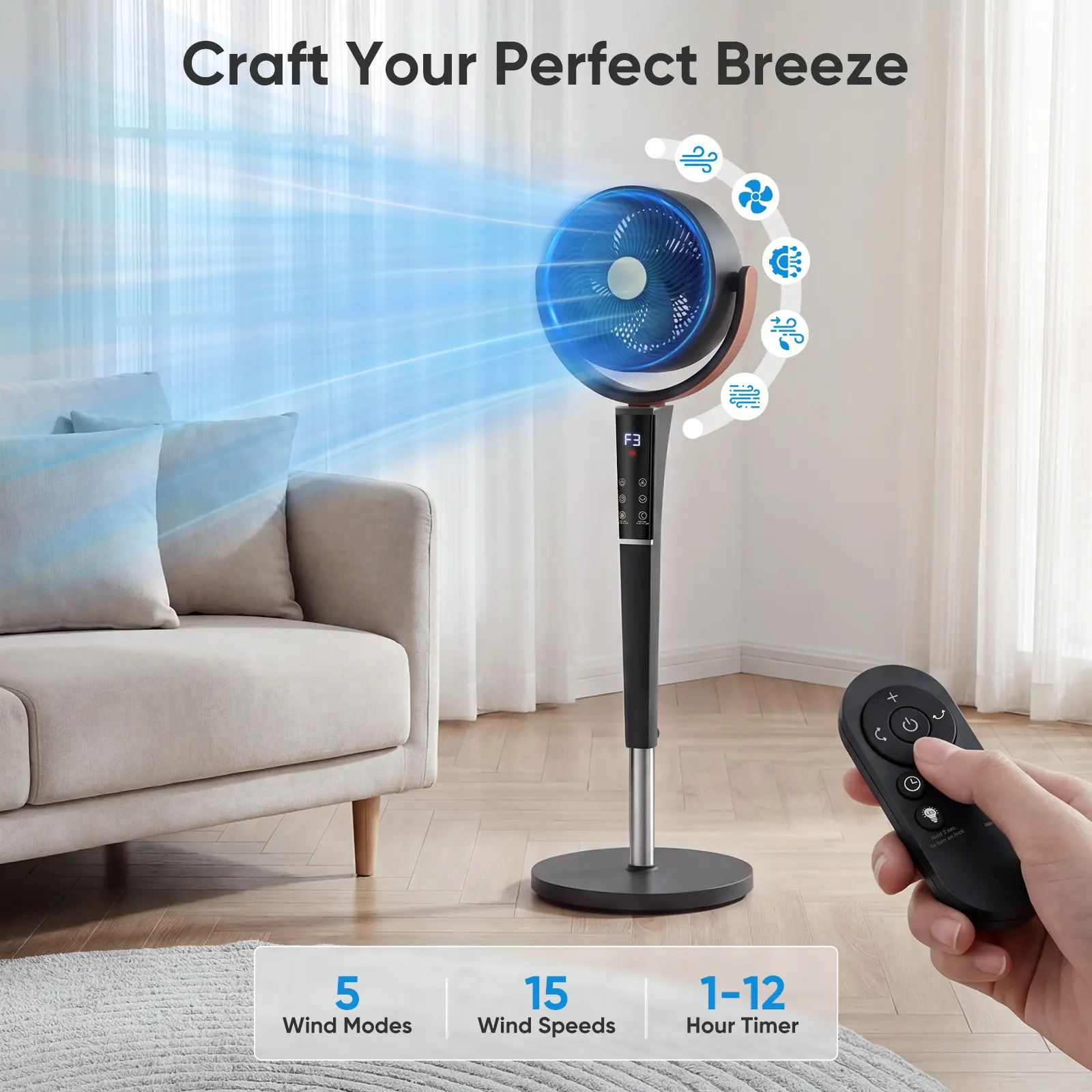 Finally a Silent Bedroom Fan! 20dB DC Air Circulator, 1050CFM Airflow, Adjustable Height with LED Light & Remote